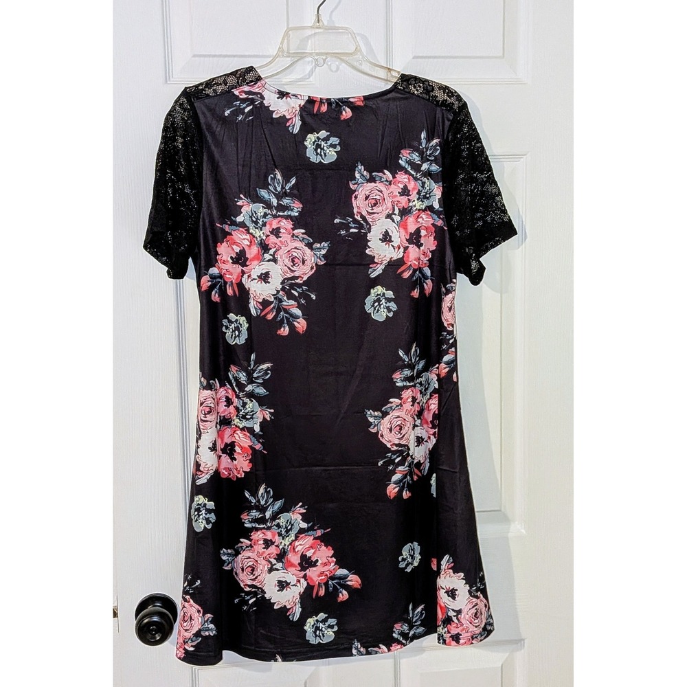 Floral Print Dress Lace Sleeve Square Neck Casual Mini Dress Size L NWT - Picture 3 of 10